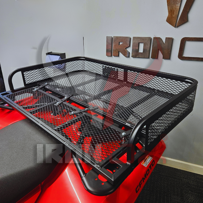 The back of a red ATV with a ATV Rear Basket Rack Universal Fitment for additional cargo space.
