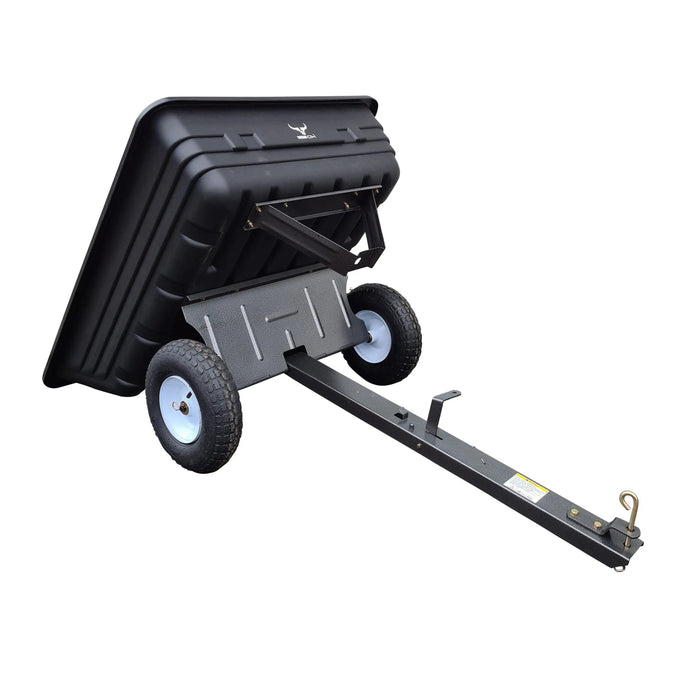 A black Iron Ox® Haul 4 - Tipping Trailer 400lb with wheels on it.