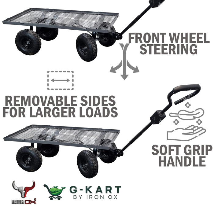 A picture of a Garden trolley Cart -G-Kart MT600 300KG with a front wheel and a handle.
