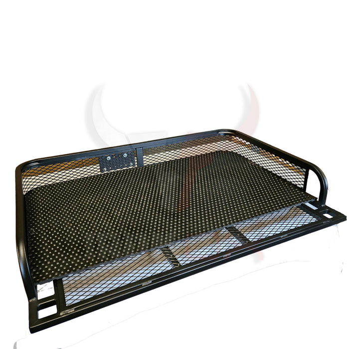 A Heavy-Duty black mesh ATV Rear Basket Rack Universal Fitment for cargo space in a truck bed.