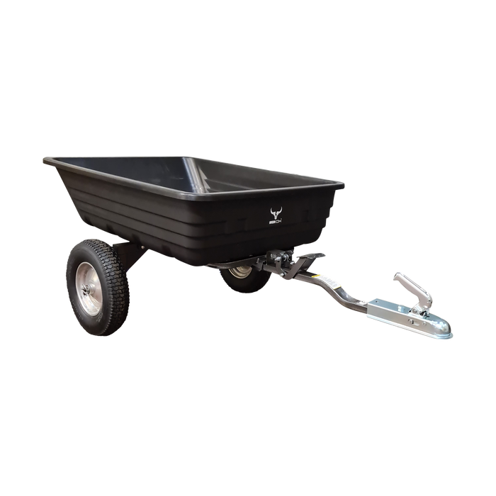 An Iron Ox Haul 6 - Tipping Trailer 600lb with wheels on a white background.