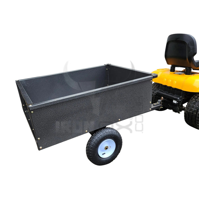A Iron Ox® 'MT' - Tipping Trailer 400lb with a yellow seat on it.
