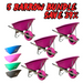 Image shows five pink 160 Litre Puncture Proof Farm Equestrian Wheelbarrows (BUNDLE OF 5) with "Save 39%" text. Smaller images display blue, green, pink, and black options—ideal for heavy-duty stable chores.
