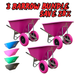 Three 200 Litre Puncture Proof Farm Equestrian wheelbarrows (bundle of 3) with strong build and large wheels are shown in pink, with smaller photos in blue, green, black, and pink. Text: "3 Barrow Bundle Save 28%.