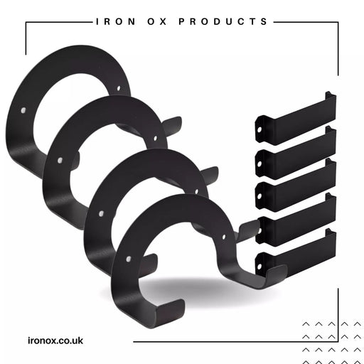 The Power Drill & Impact Driver Holder 9 piece Kit is expertly CNC laser cut and features five black metal hooks and brackets against a white background.