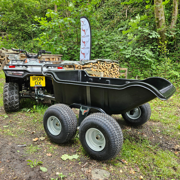 Iron Ox Haul 12 ATV tipping trailer with 1200lb capacity and 4-wheel off-road design