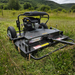 Close-up of an Iron Ox HD450 three-blade tow behind topper mower built for durable field maintenance.