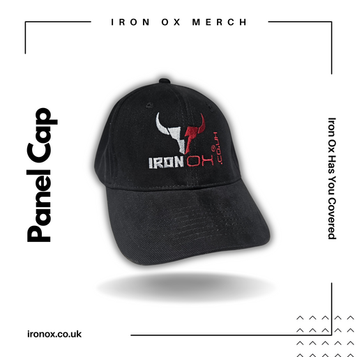 A black Iron Ox Panel Cap with the word iron ox on it.