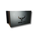 A black metal box with a bull logo and the text "General Purpose Metal Storage Box - Medium" engraved on its surface. The wall-mounted storage unit features mounting brackets on one side, perfect for use as a tool holder or van accessory.