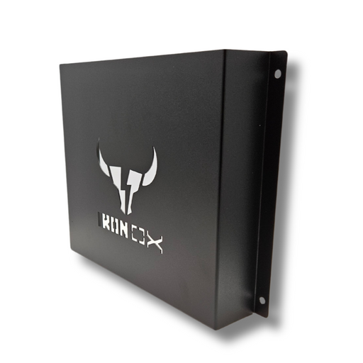 Black metal File & Paperwork Holder with cut-out bull design and "rinex" branding.