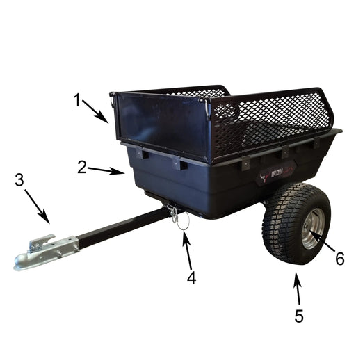 A diagram showing the parts of a trailer, including Haul 10 Parts and Side Extender Rails.