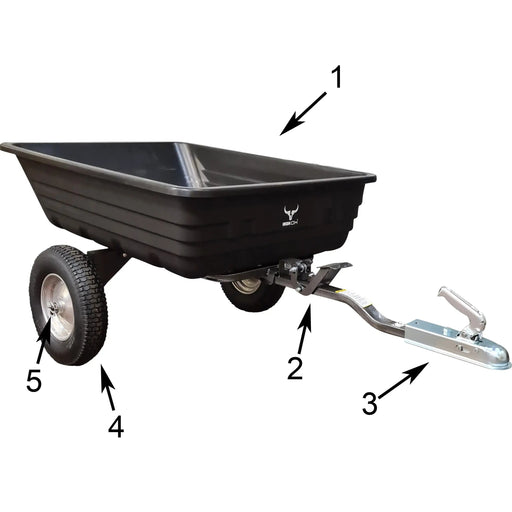 A diagram showing the parts of a wheelbarrow including the Haul 6 Parts.