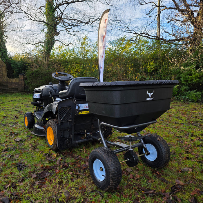 Tow Behind Broadcast Grit, Salt & Seed Spreader for Ride-On Mowers, ATVs & Lawn Tractors - 88L 200lb