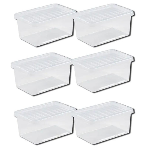 A set of 6 X Crystal 11 Litre Box & Lid Clear *Free Delivery* storage boxes with lids on a white background.