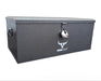 A Iron Ox® Steel Job Site Tool Box 30" with a lock on it, offering weather protection and industrial powder coating.