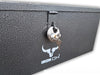 A black Iron Ox® Steel Job Site Tool Box 30" with a lock and key, designed for weather protection with industrial powder coating.