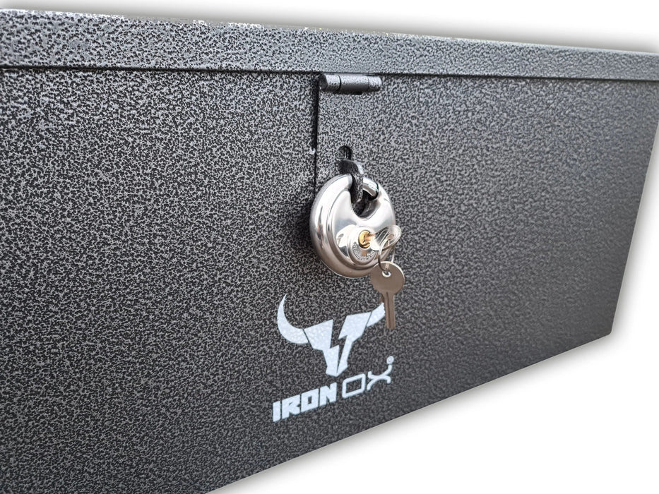 A heavy duty Steel Job Site Tool box Iron Ox® - 3 Piece Set with a lock and key.