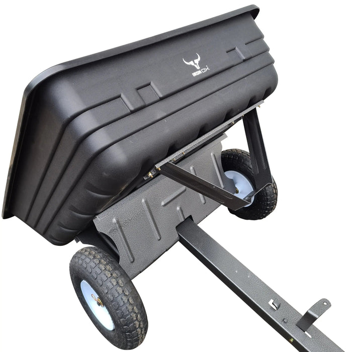 A Iron Ox® Haul 4 - Tipping Trailer 400lb with wheels on a white background.