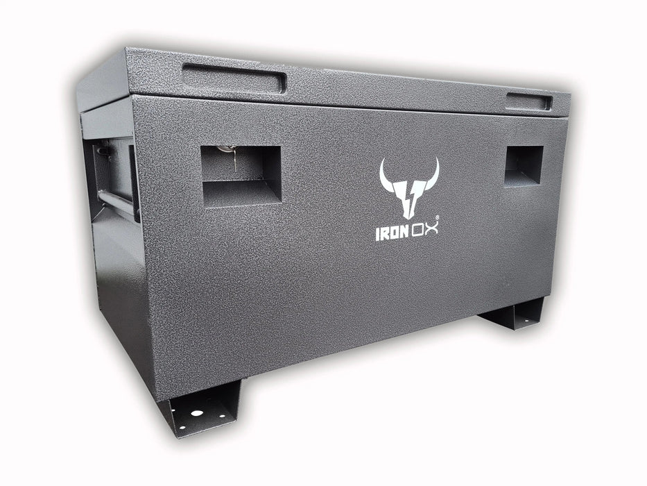 A black TRADE DEAL - Iron Ox® 36" site box X3 with a bull on it.