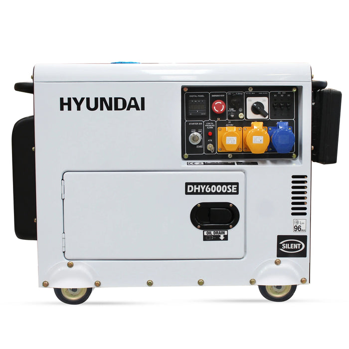 A Hyundai DHY6000SE generator on a white background, providing backup power.