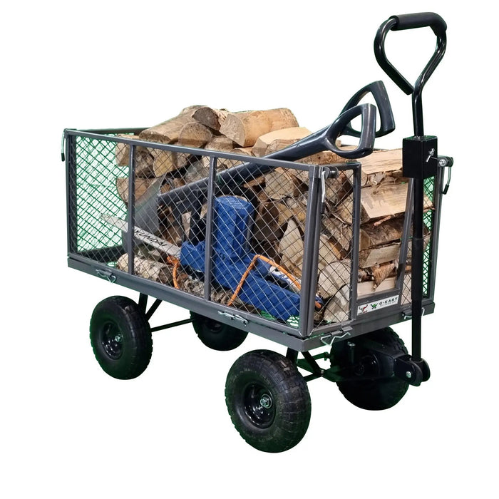A Garden trolley Cart -G-Kart MT600H 300KG loaded with logs.