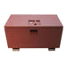 A heavy duty red powder coated Van Steel Box with a handle.