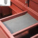 A heavy duty red powder coated Van Steel Box with a metal tray inside.