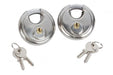 Two 2 x 70mm Discus Lock Stainless Steel (keyed alike) made of hardened steel on a white background.