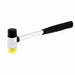 A Rubber Mallet with a yellow handle on a white background.