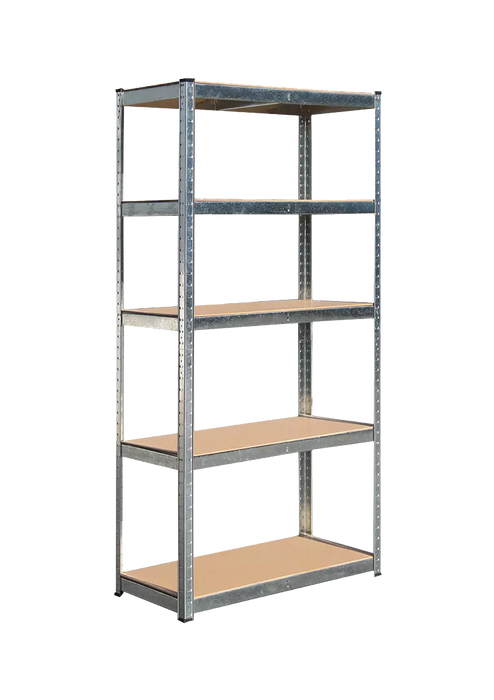 A **5 Tier Steel Shelving Unit Garage Racking** with four **adjustable shelves** on a white background.