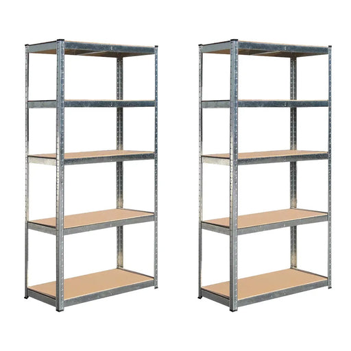 Two sets of 5 Tier Steel Shelving Units with adjustable shelves on a white background.