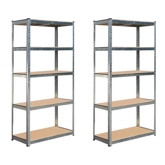 Two sets of 5 Tier Steel Shelving Units with adjustable shelves on a white background.
